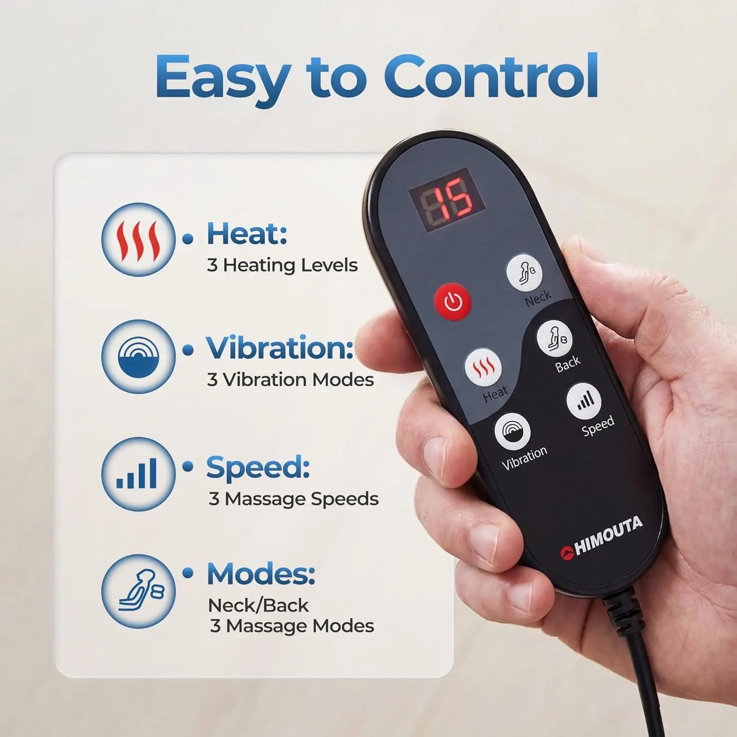 HIMOUTA 3-in-1 Shiatsu Massage Cushion Neck And Back Heat
