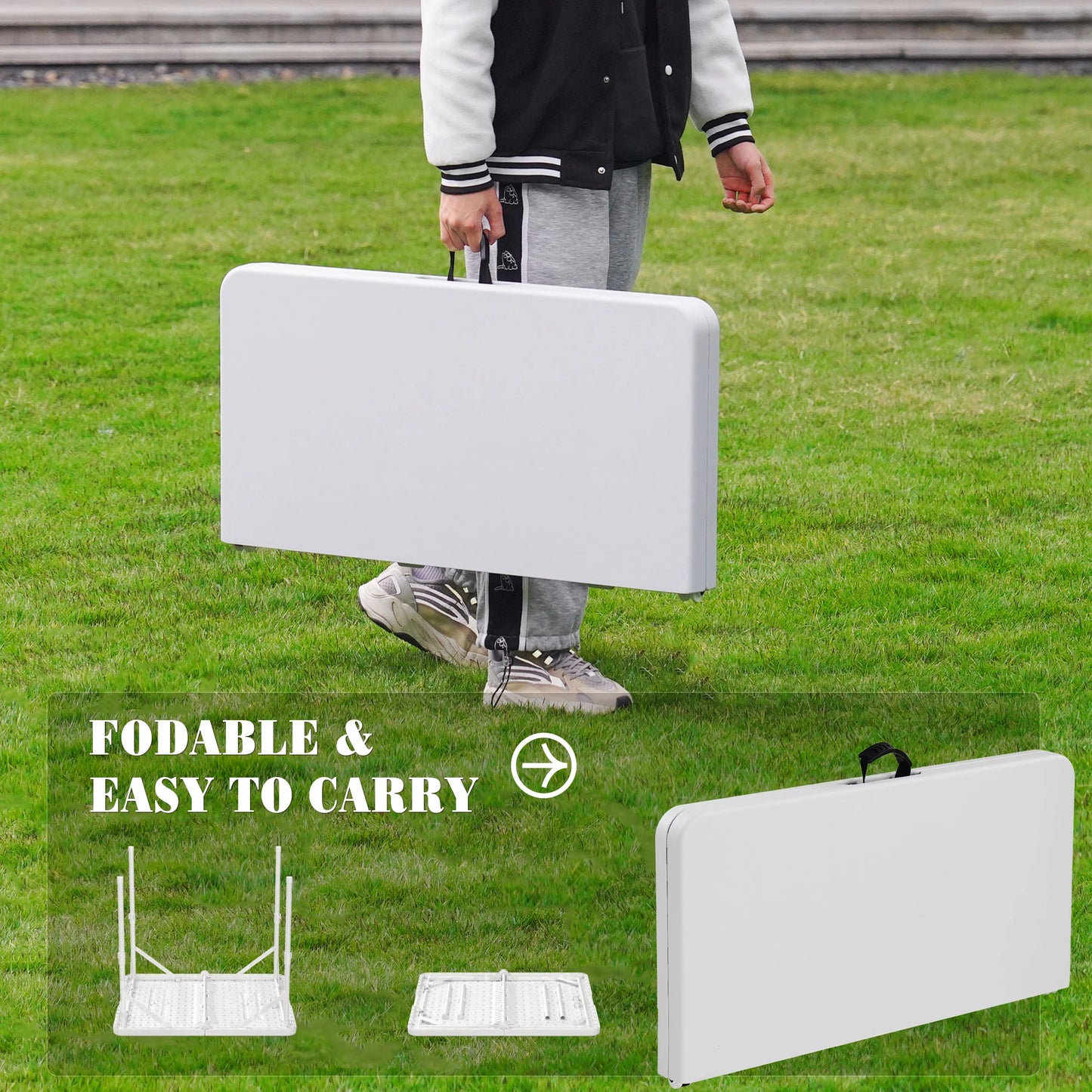 Square Folding Table Fold-in-Half Card Table Multi-Functional Foldable Portable Table for Indoor Outdoor Dining Patio Balcony Ba