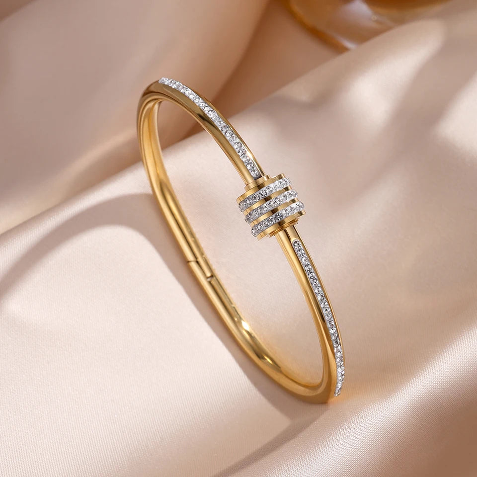 Stainless Steel Zirconia Inlaid Bracelet Set for Women