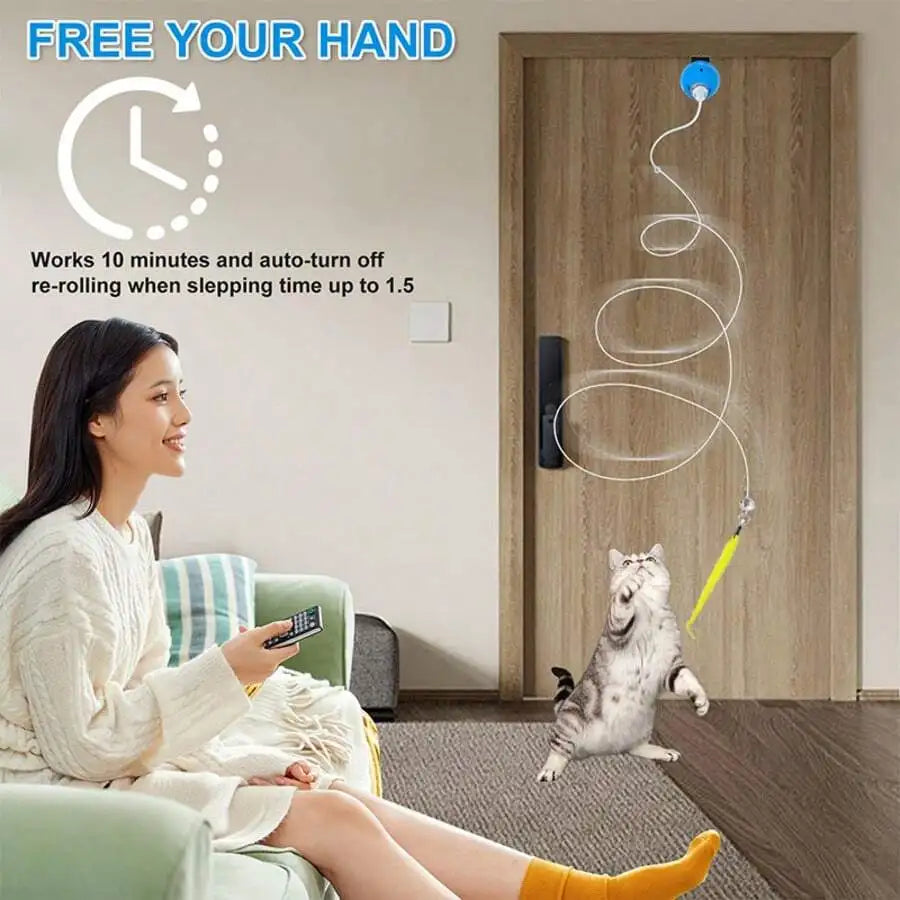 Interactive Cat Toy With Remote Control And Replaceable Heads For Exercise And Entertainment