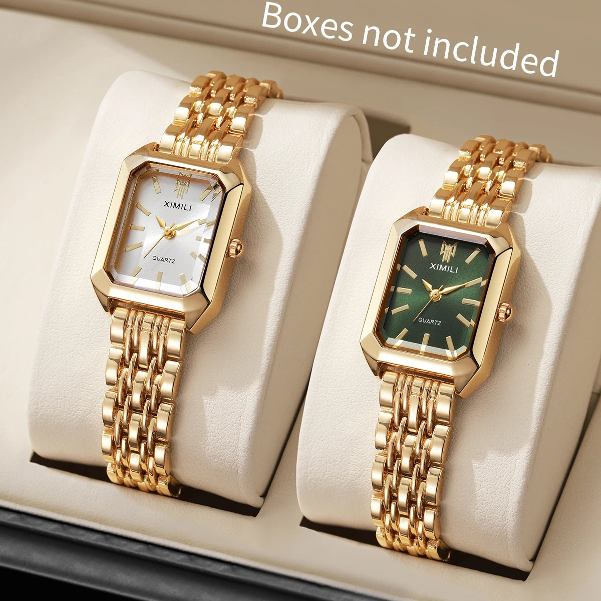 Luxury Rectangular Womens Quartz Watch Stainless Steel Band