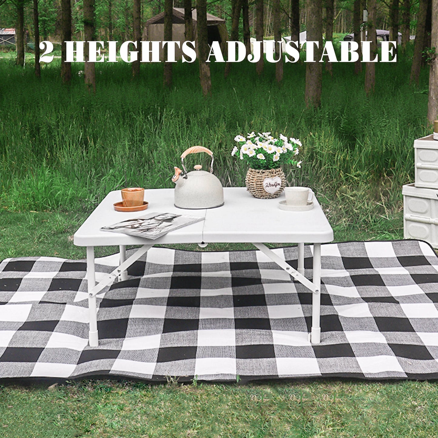 Square Folding Table Fold-in-Half Card Table Multi-Functional Foldable Portable Table for Indoor Outdoor Dining Patio Balcony Ba