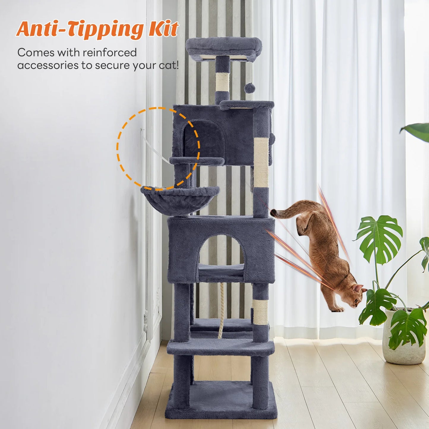 MCQ 66 Inch Cat Tree Tower Multi Level Cat Climbing Tower with Natural Sisal Scratching Posts Pet Condo for Indoor Cats Kittens
