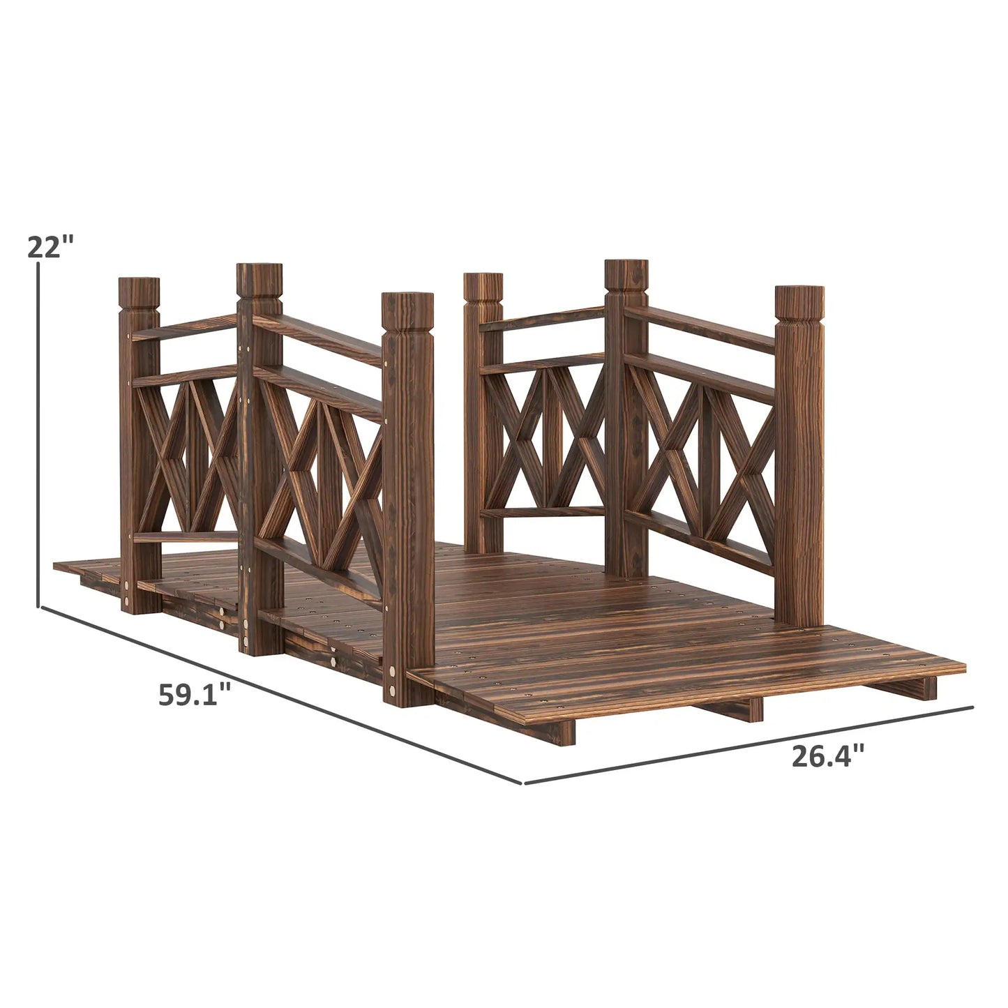 5 Ft Carbonized Wooden Garden Bridge With Safety Rails Outdoor Decorative Footbridge For Backyard Ponds Creeks Streams Landscape Yard Ornament