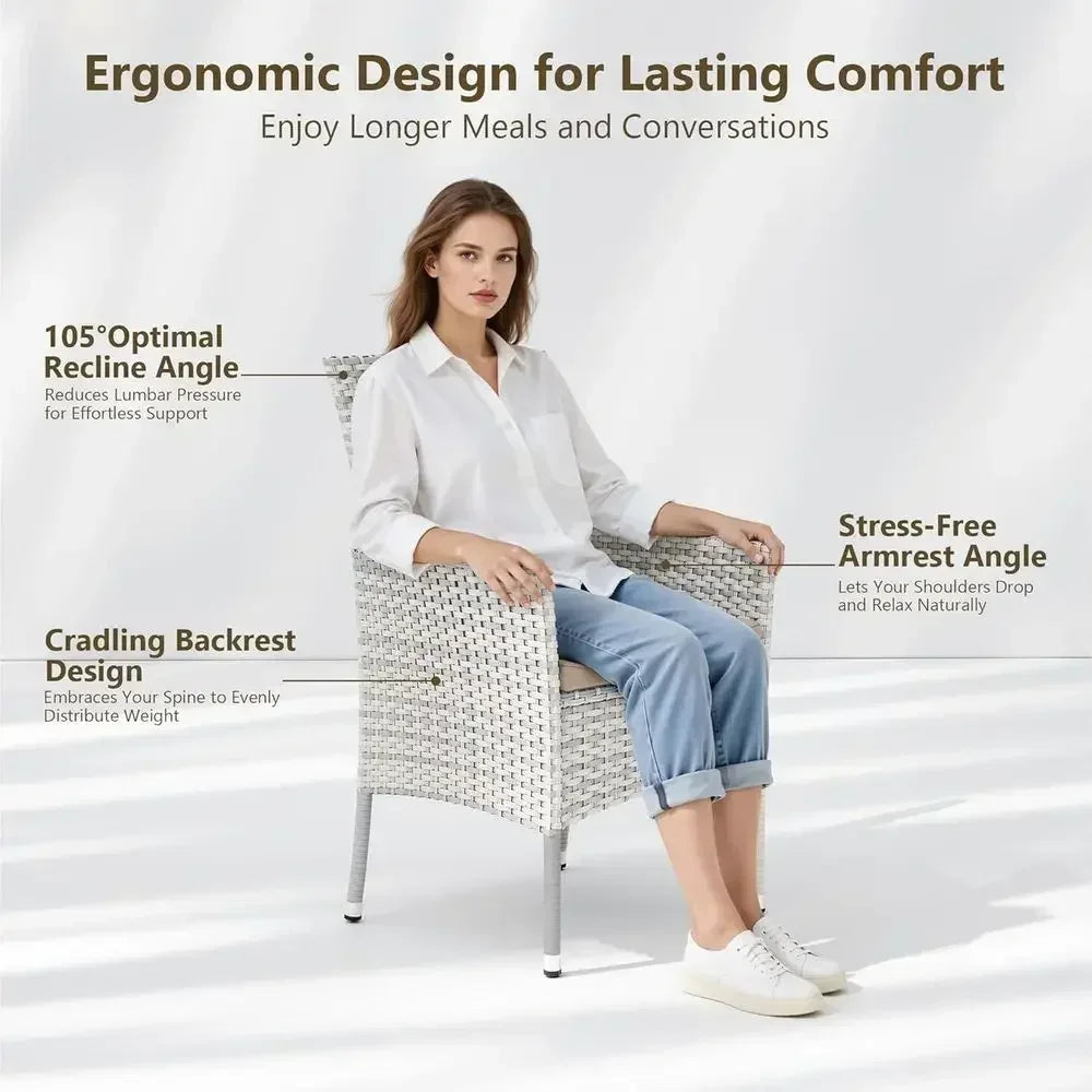 5-Piece Patio Furniture Set with Glass Table and Cushioned Chairs, Wicker Rattan, Suitable for Balcony, Backyard, Garden, Deck -