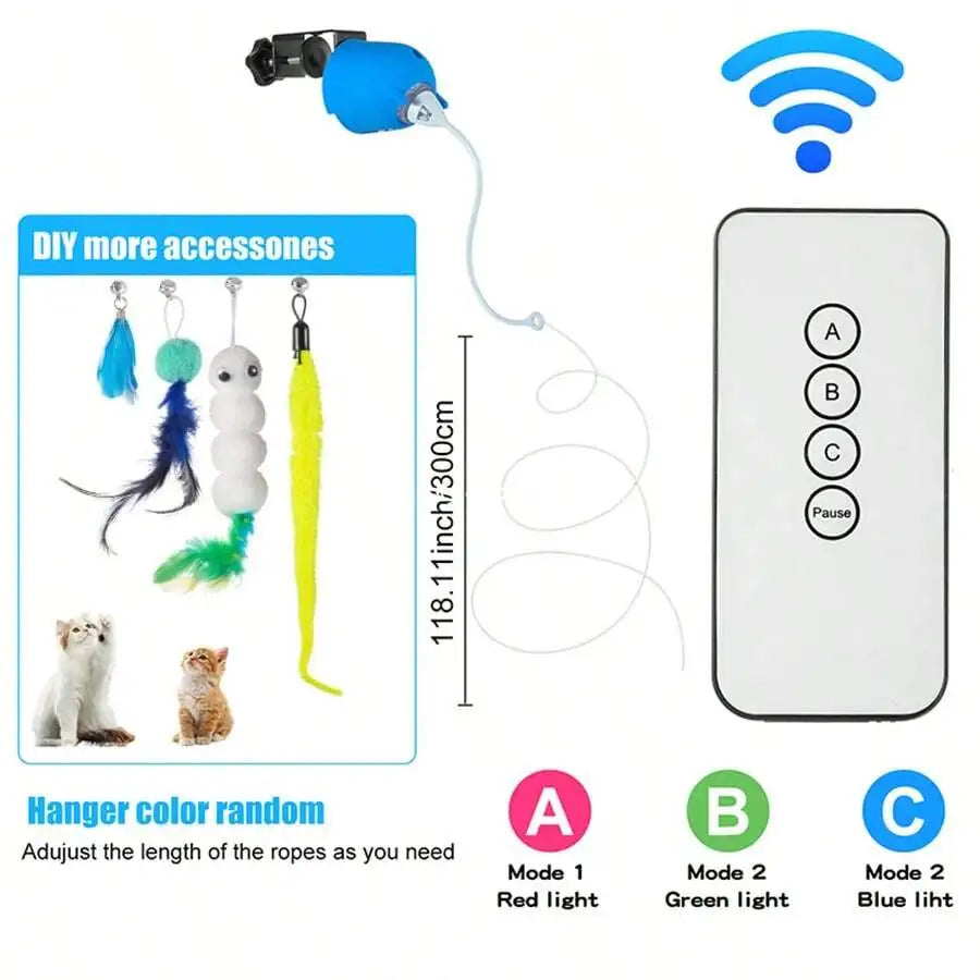Interactive Cat Toy With Remote Control And Replaceable Heads For Exercise And Entertainment