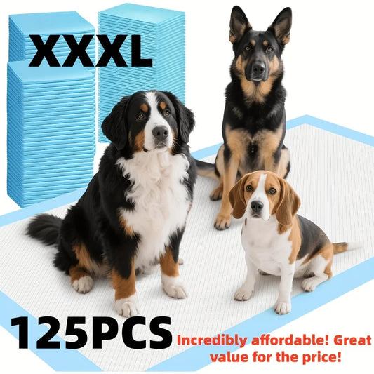 XXXL 34 X 28 Inches/35 X 29 Cm Thickened Super Absorbent And Leak-Proof 6-Layer Puppy Pads, 125/100 Counts, Disposable Potty Pads for Dogs, Extra Large for Puppies, Older Dogs, Cats, Thick Absorbent Layer, Heavy-Duty Pads, Qu