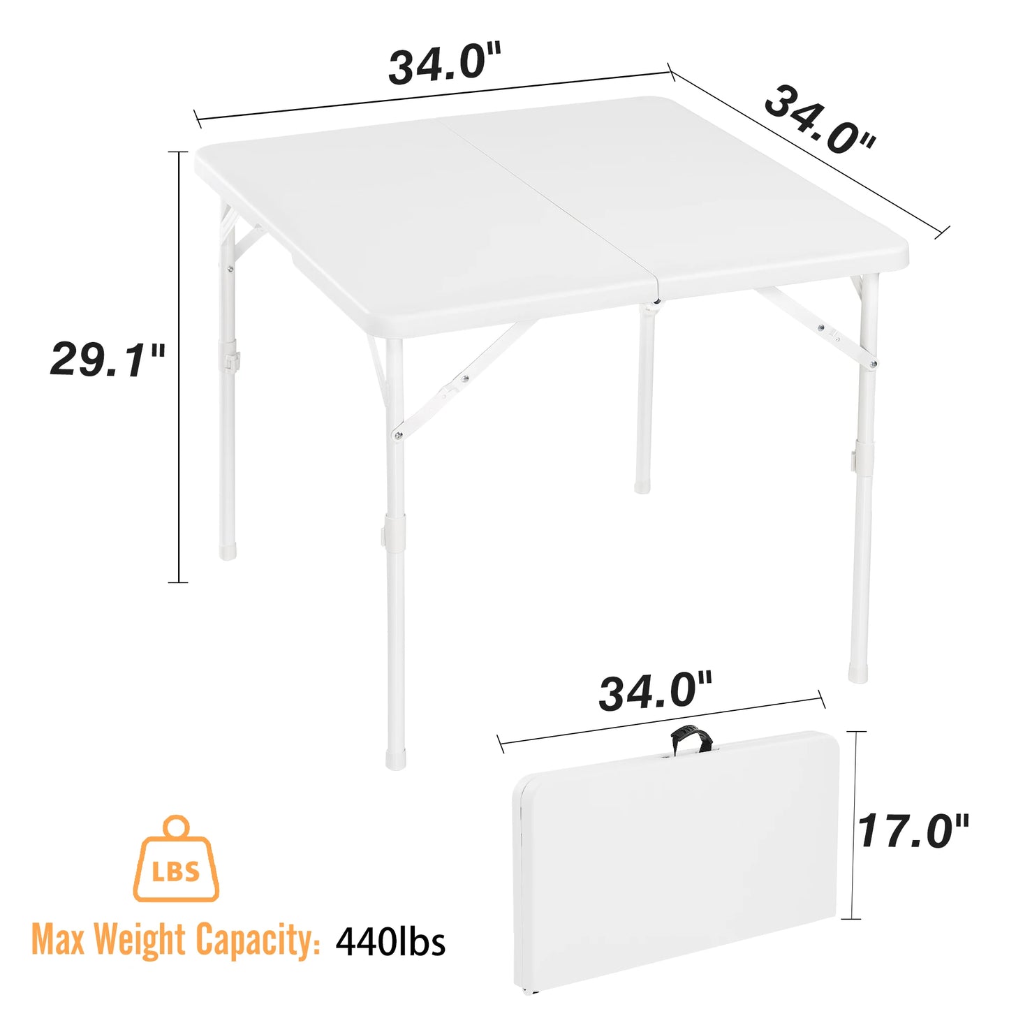 Square Folding Table Fold-in-Half Card Table Multi-Functional Foldable Portable Table for Indoor Outdoor Dining Patio Balcony Ba