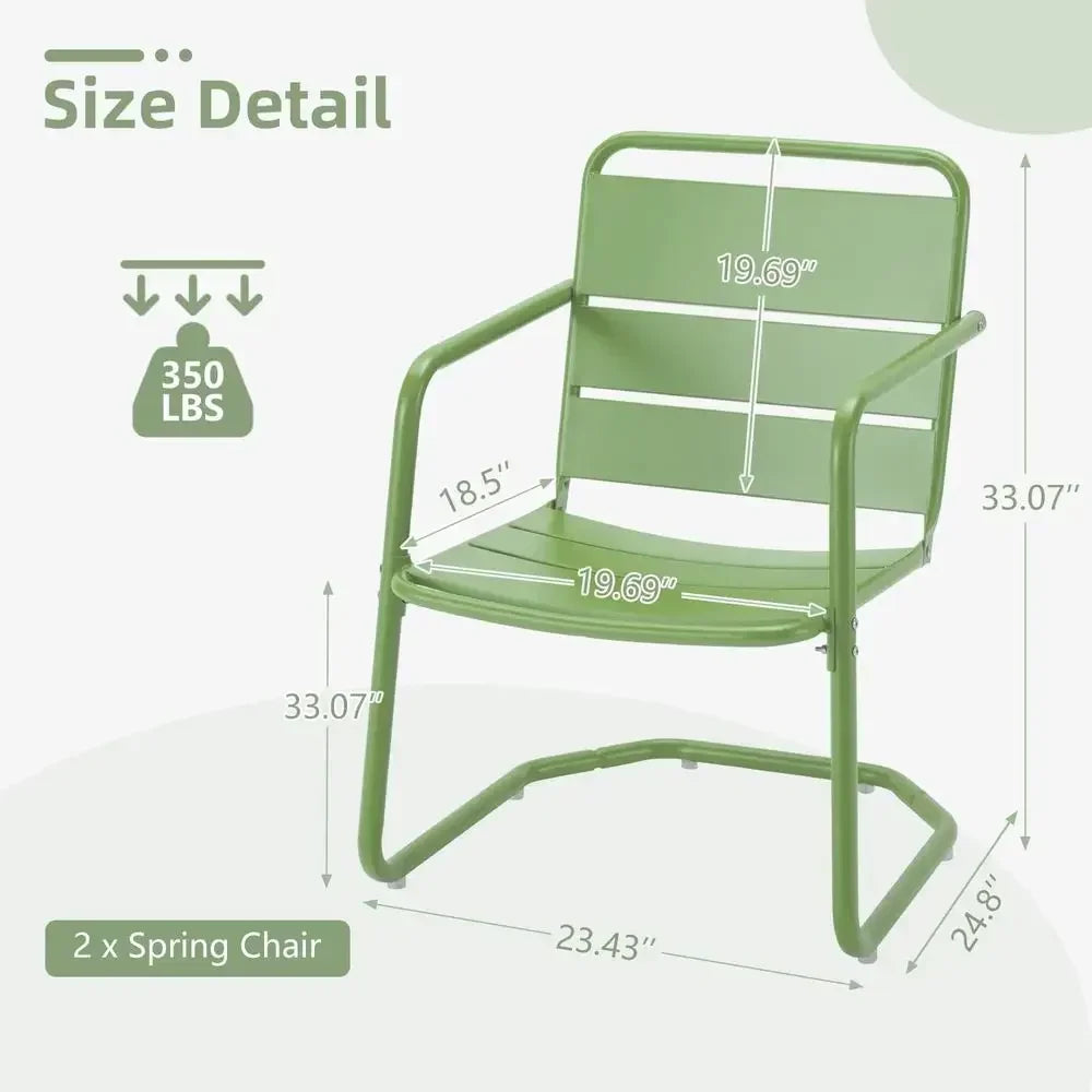 2-Piece Outdoor Patio Furniture Set: C-Spring Metal Chairs, Ideal for Bistro, Balcony, Porch, Poolside, Garden, Deck, Indoor Use
