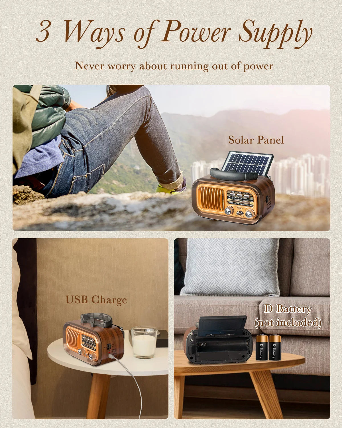 PRUNUS J-150 Retro Bluetooth AM FM Portable Radio
