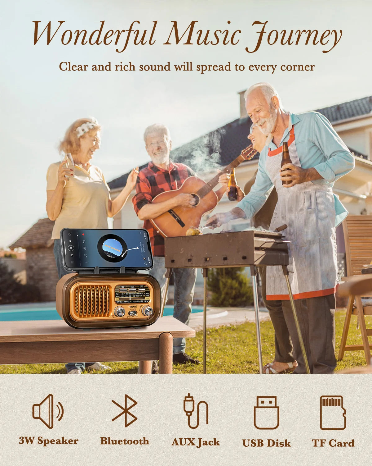 PRUNUS J-150 Retro Bluetooth AM FM Portable Radio