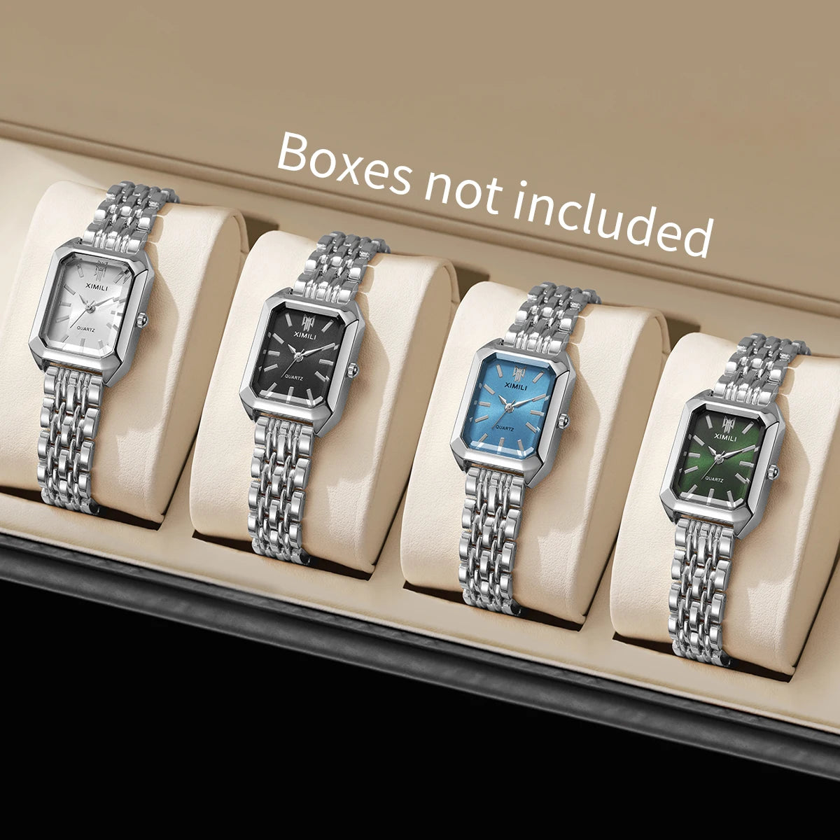 Luxury Rectangular Womens Quartz Watch Stainless Steel Band