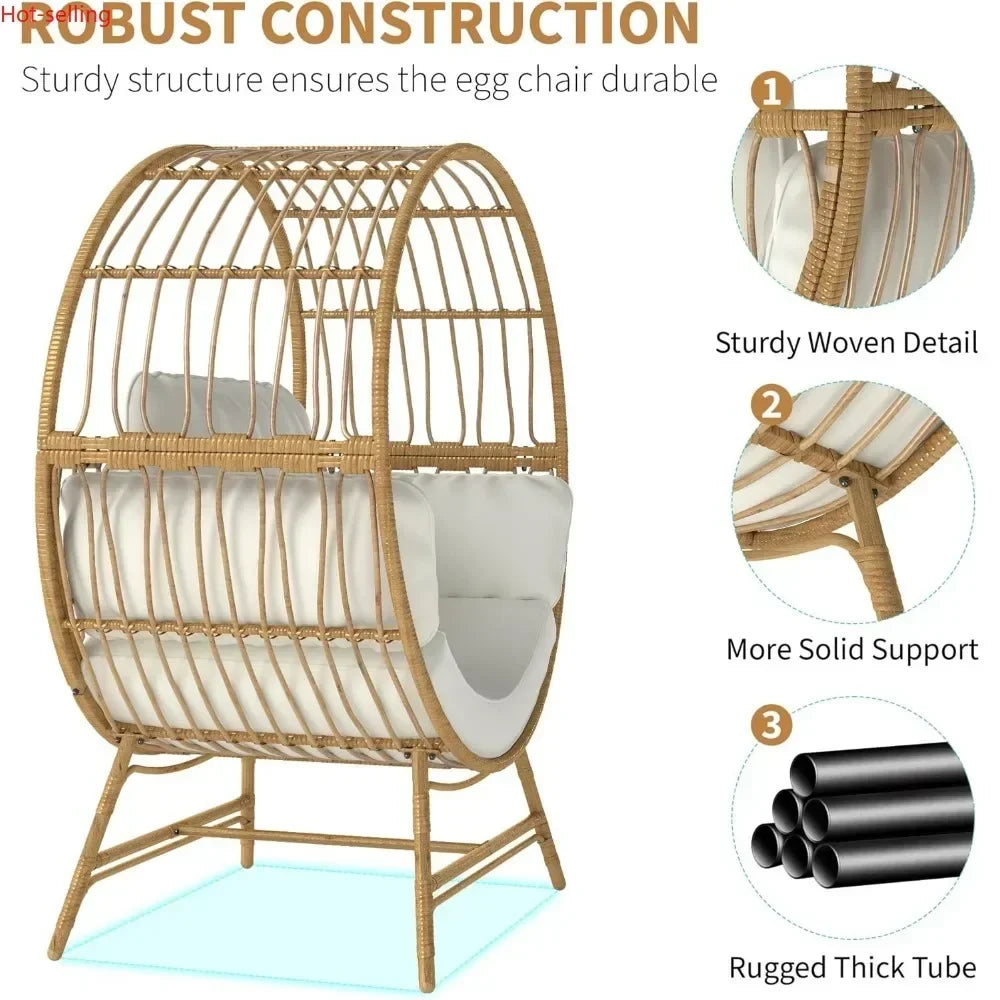 Oversized Egg Chair Wicker Rattan With Thick Cushions