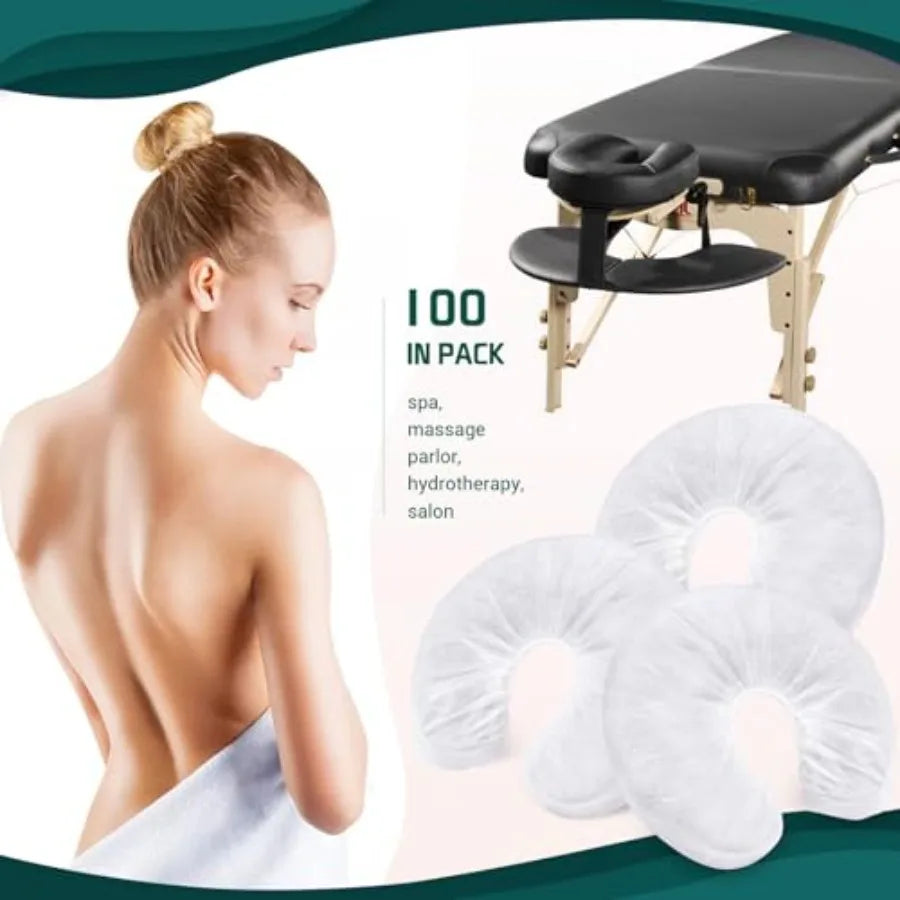 100PCS Disposable Fitted Face Cradle Covers, Non-woven Ultra Soft Massage Face Covers Headrest Covers for Massage Tables Massag