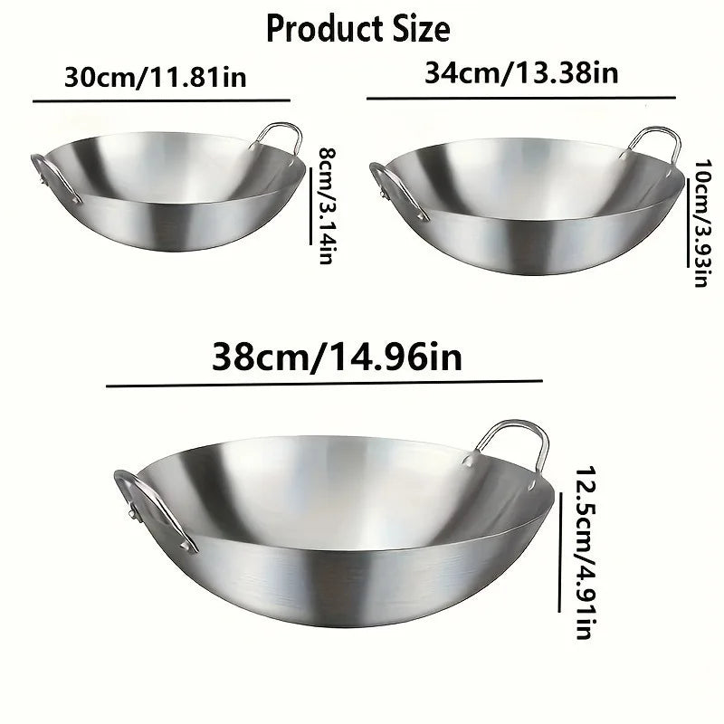 Stainless Steel Wok With Dual Handles For Commercial Use