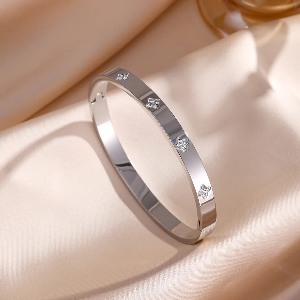 Stainless Steel Zirconia Inlaid Bracelet Set for Women