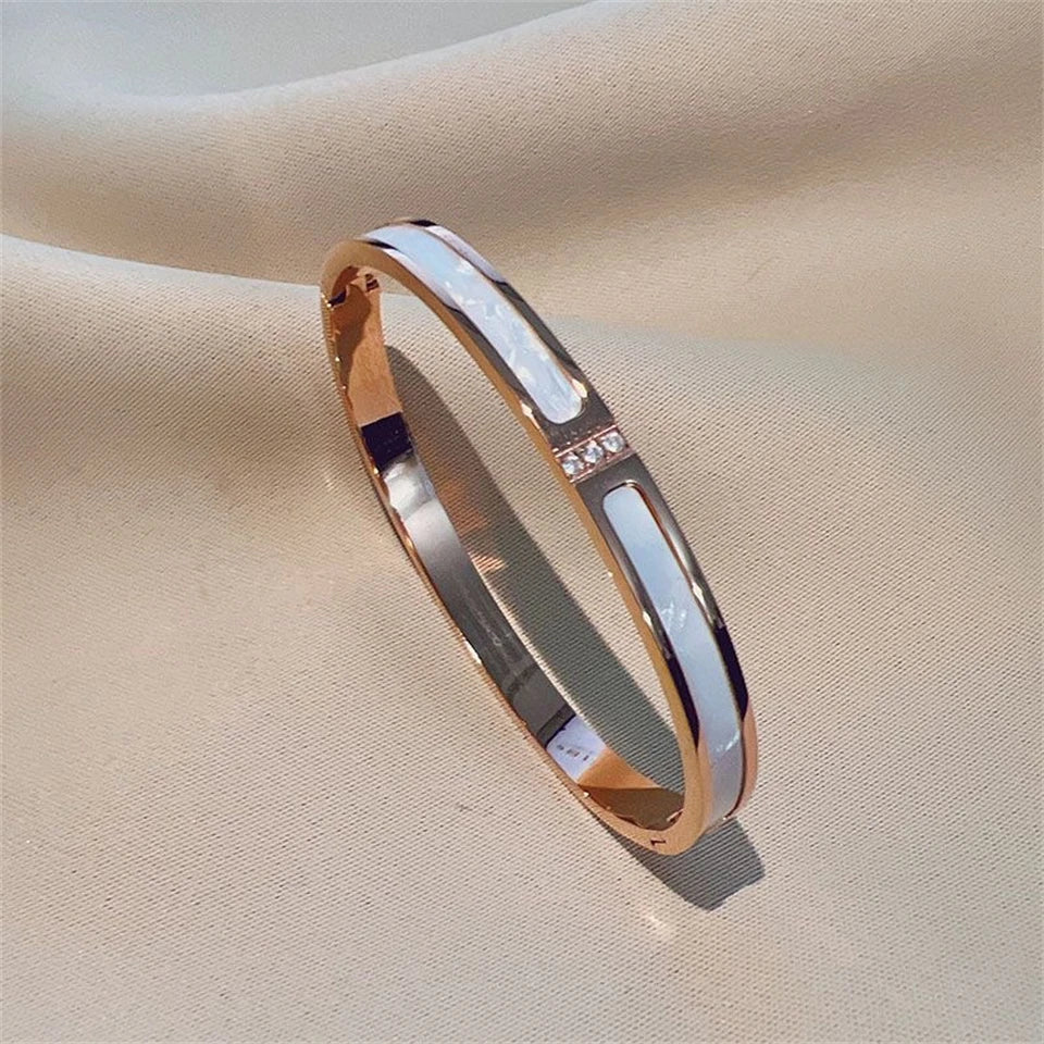 Stainless Steel Zirconia Inlaid Bracelet Set for Women